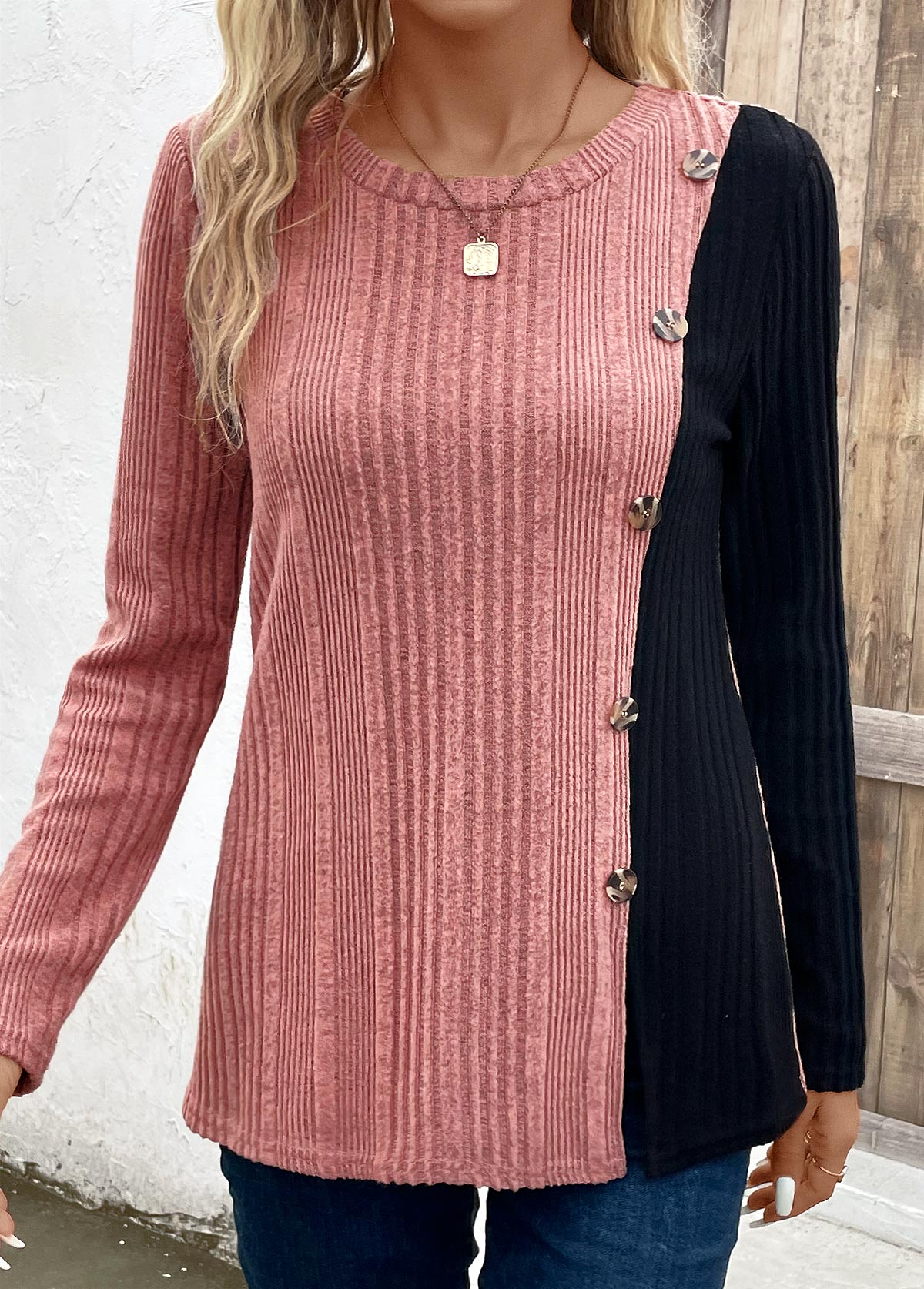 Plus Size Black Patchwork Long Sleeve T Shirt