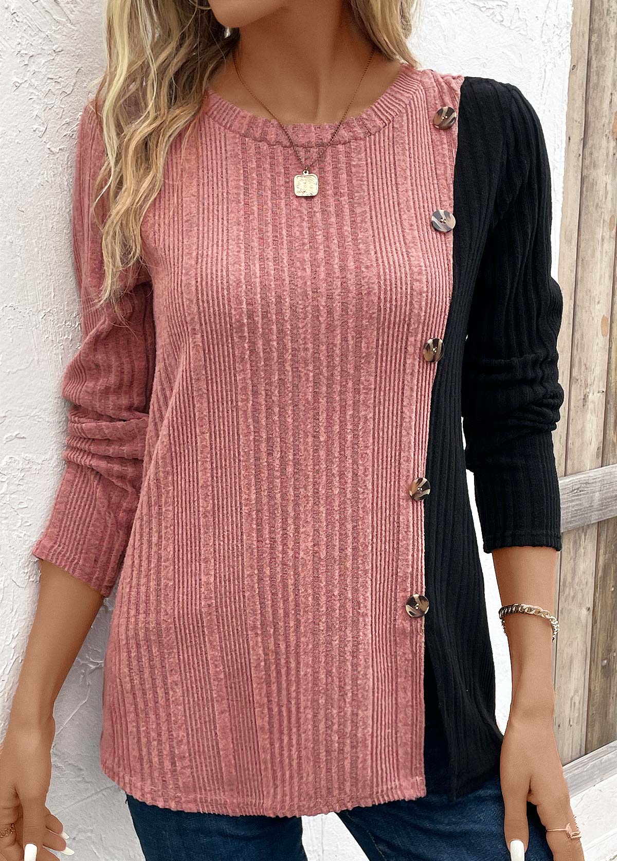 Plus Size Black Patchwork Long Sleeve T Shirt