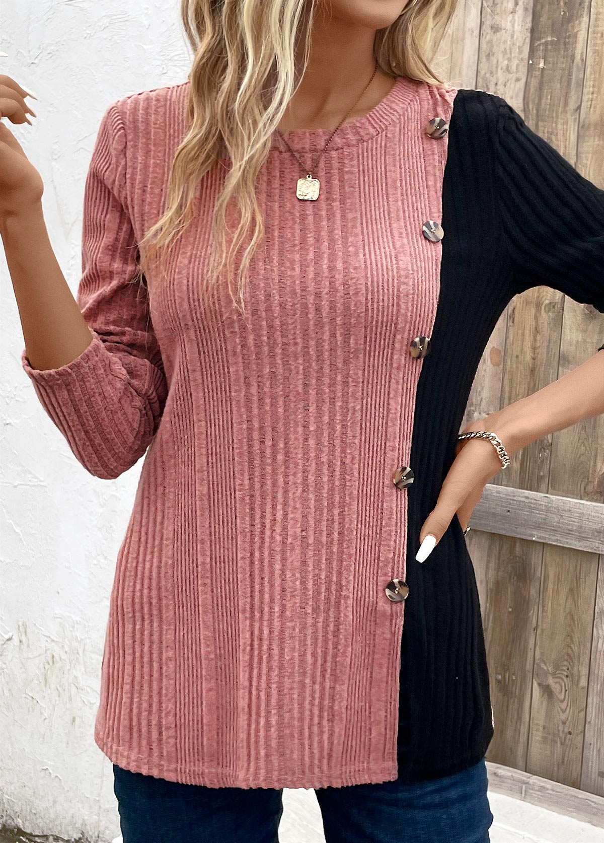 Plus Size Black Patchwork Long Sleeve T Shirt