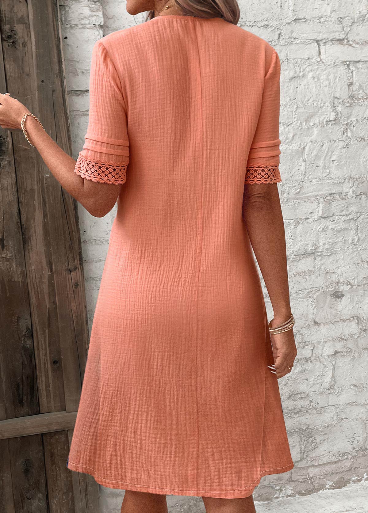 Button Dusty Pink A Line Short Sleeve Dress