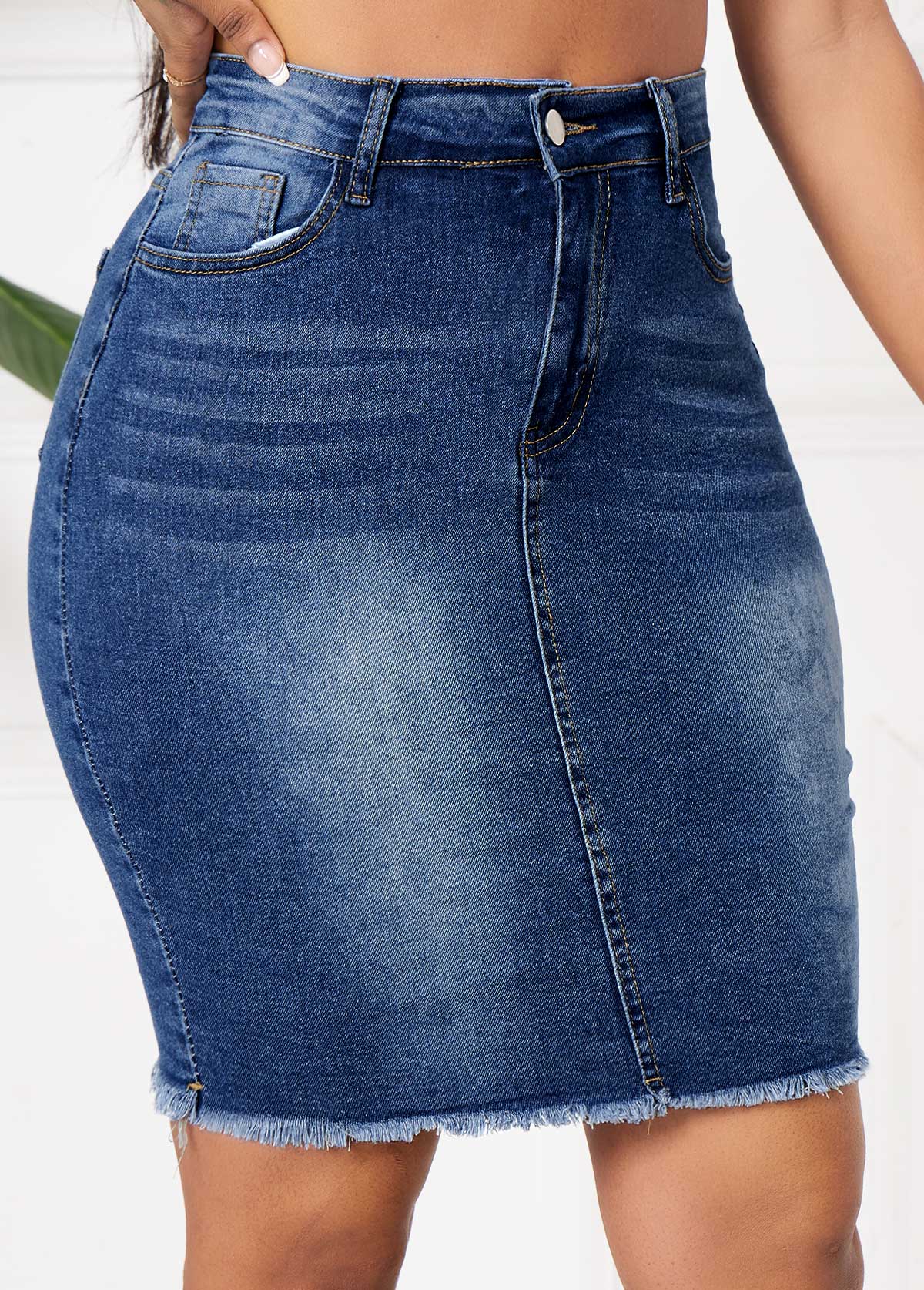 Denim Blue Button Fly Bodycon Skirt