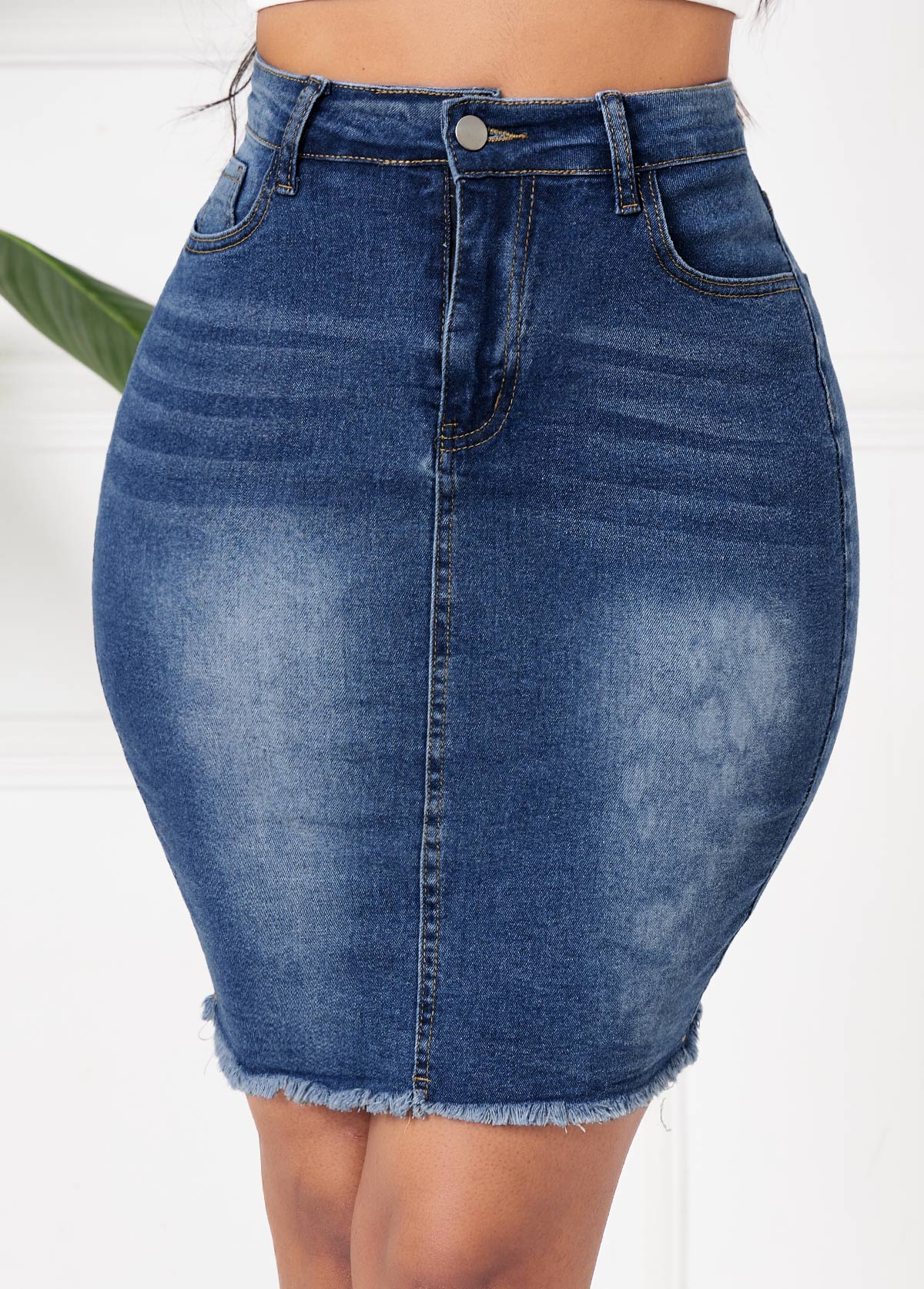Denim Blue Button Fly Bodycon Skirt