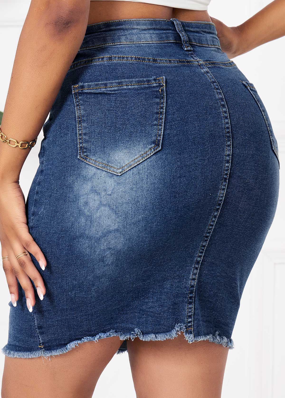 Denim Blue Button Fly Bodycon Skirt