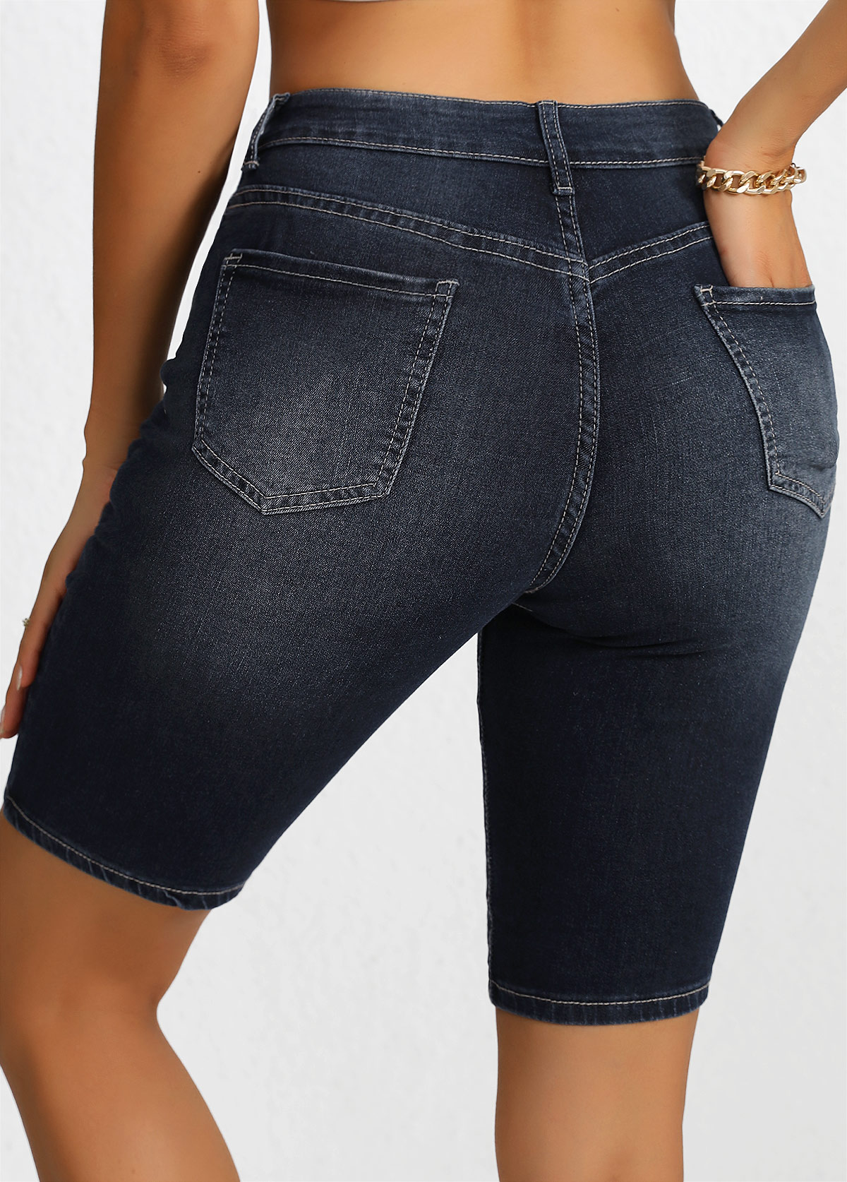 Button Black High Waisted Denim Shorts