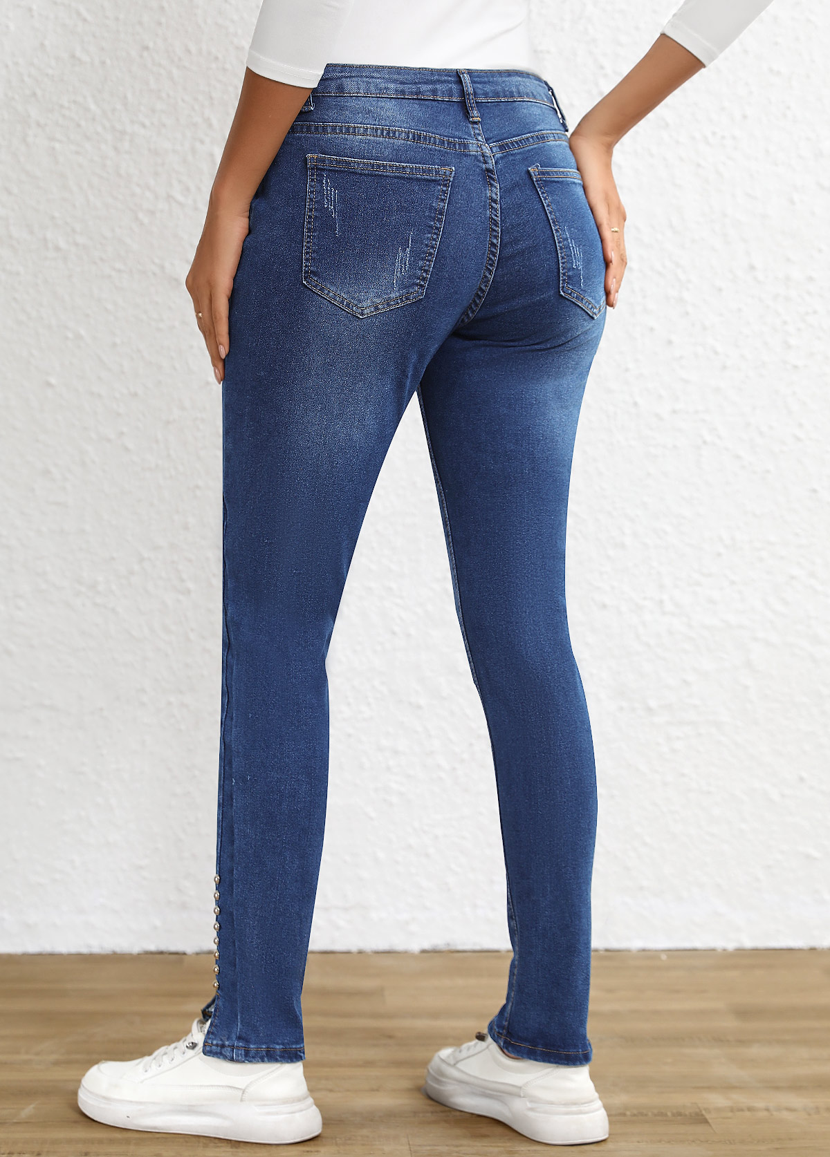 Split Dark Blue Skinny Fly High Waisted Jeans