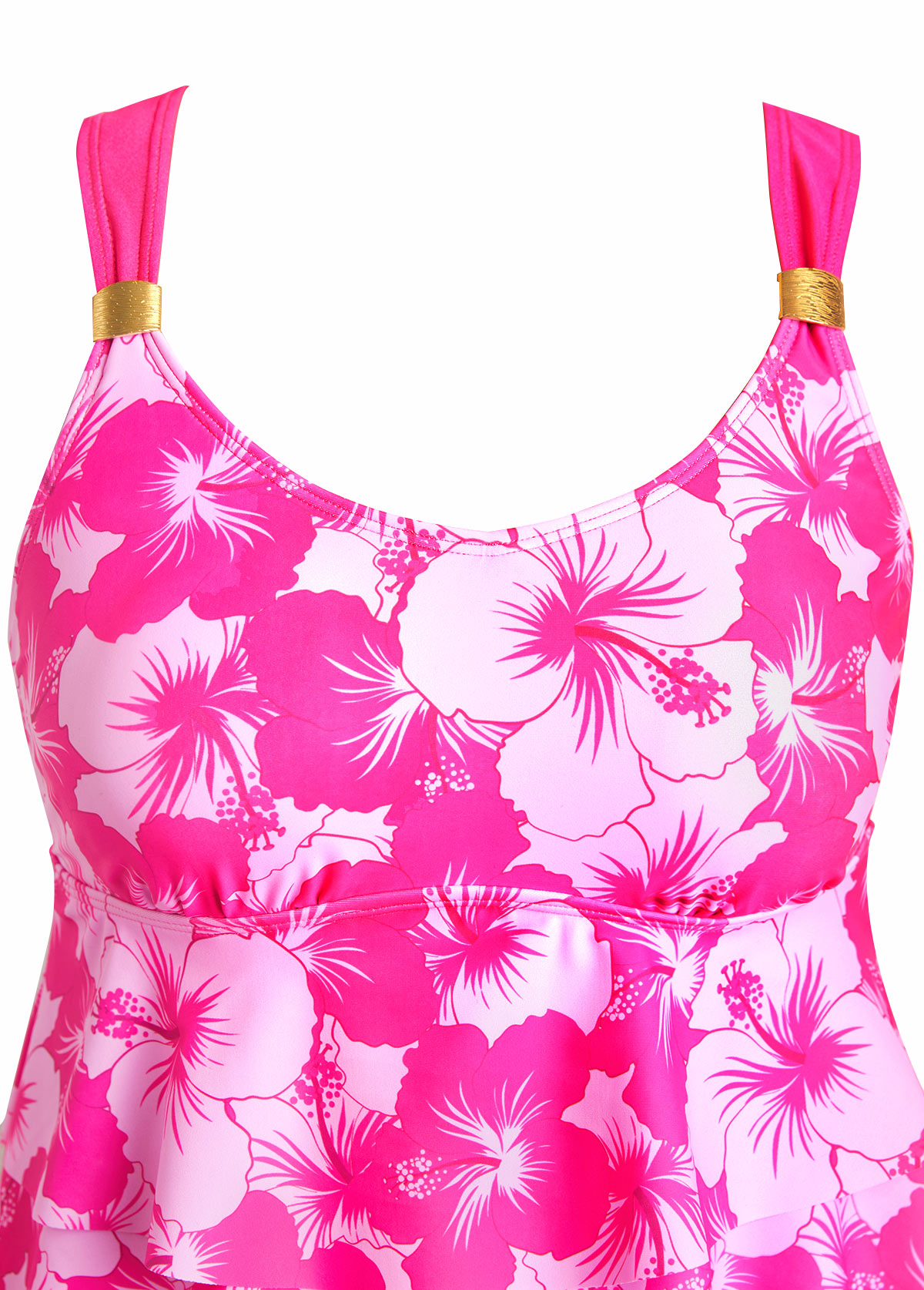 Floral Print Patchwork Hot Pink Tankini Set