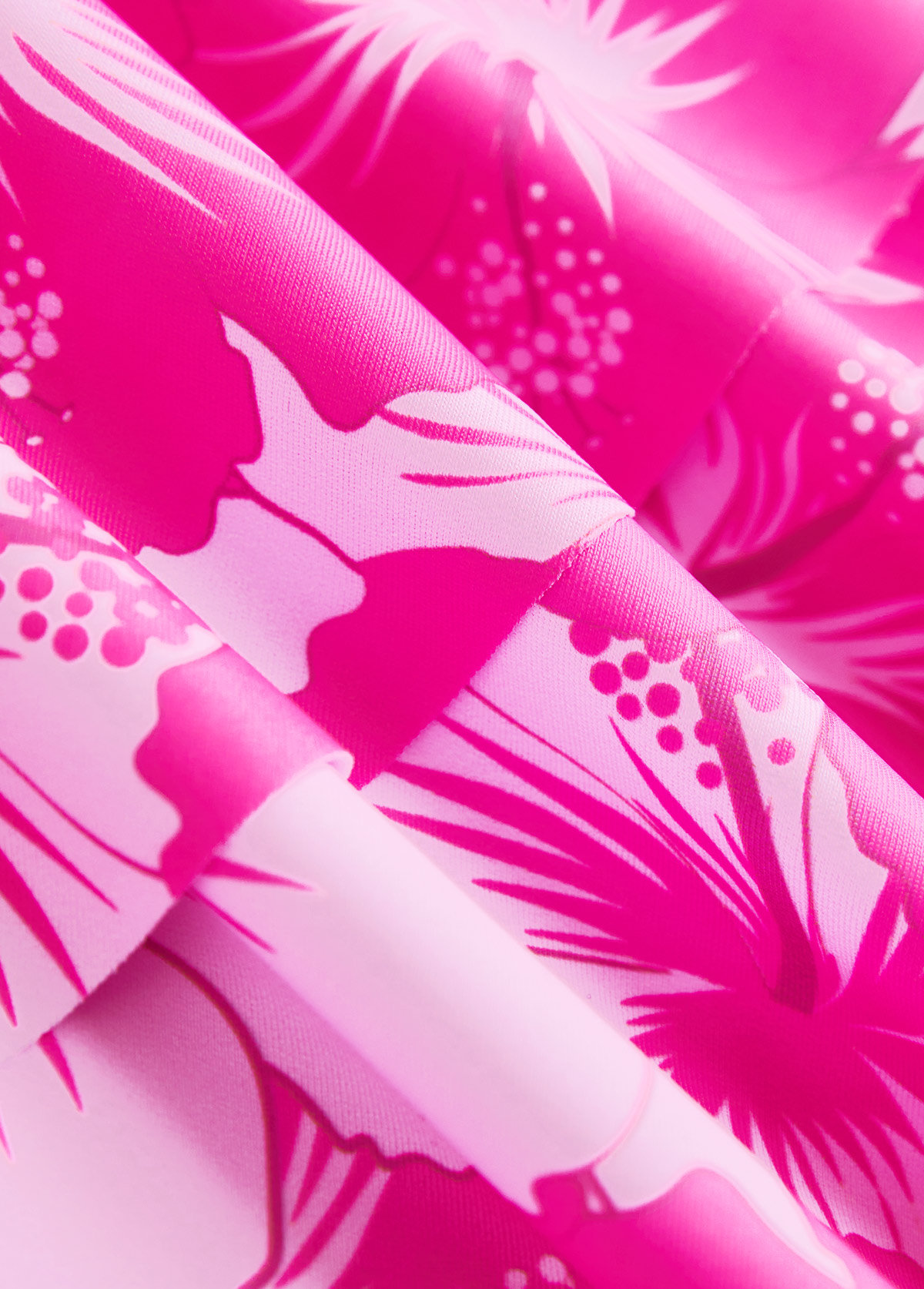 Floral Print Patchwork Hot Pink Tankini Set