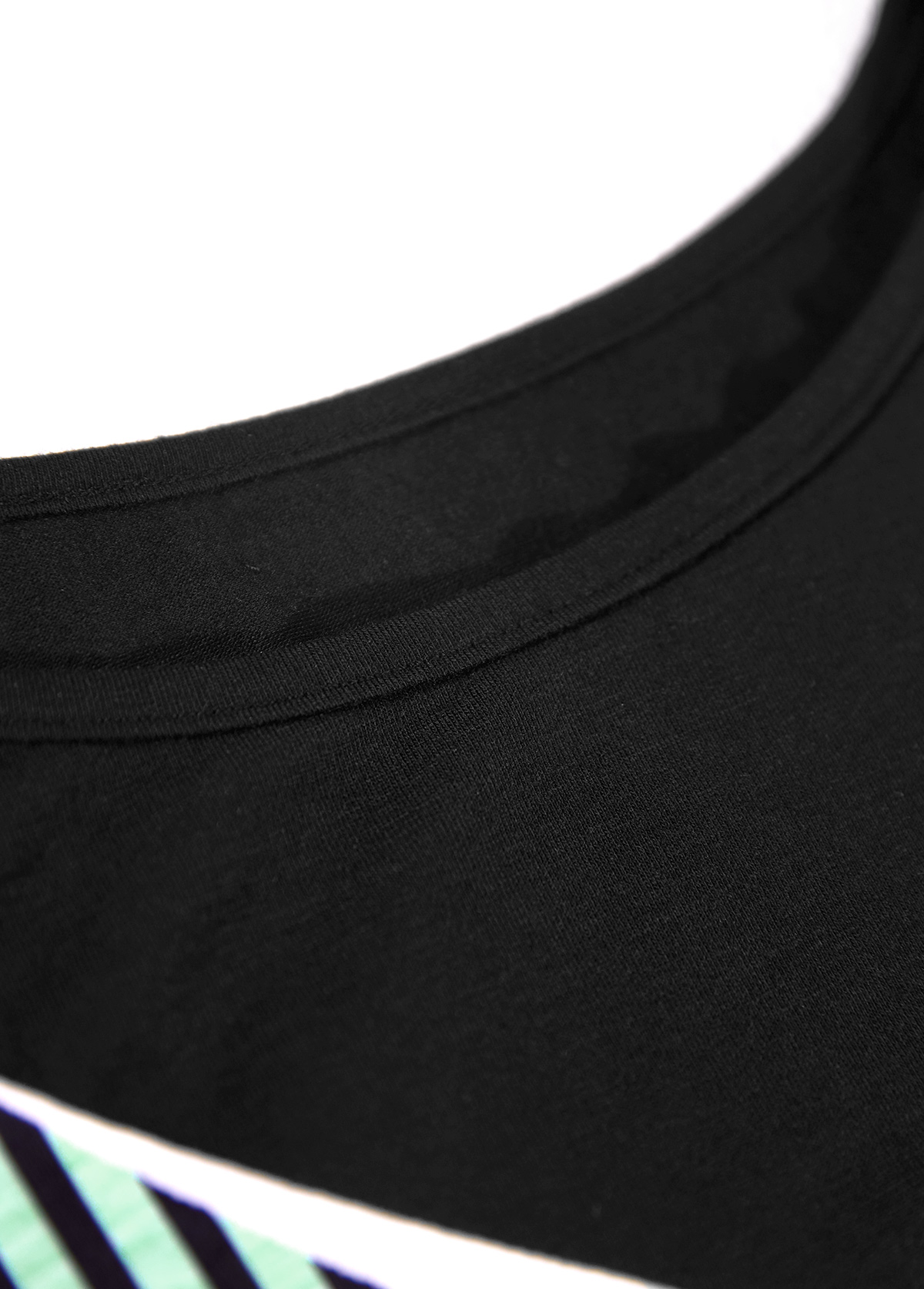 Geometric Print Patchwork Black Short Sleeve T Shirt