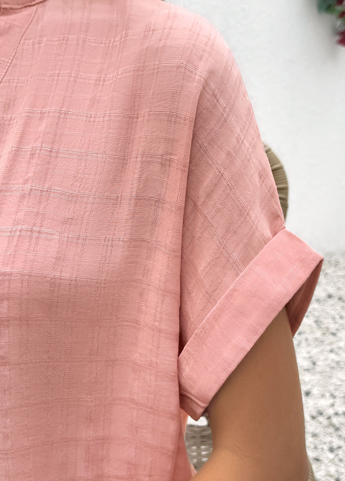 Dusty Pink Short Sleeve Split Neck Blouse