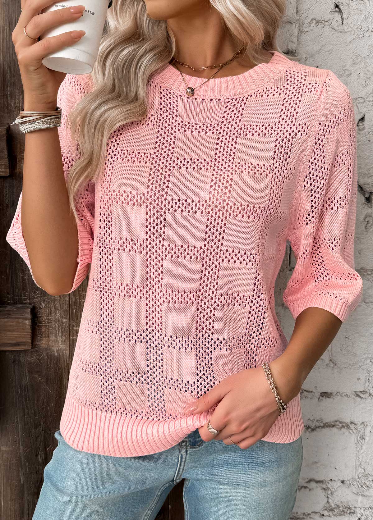 Light Pink Half Sleeve Round Neck T Shirt