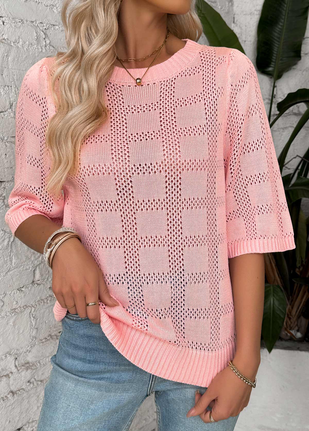 Light Pink Half Sleeve Round Neck T Shirt