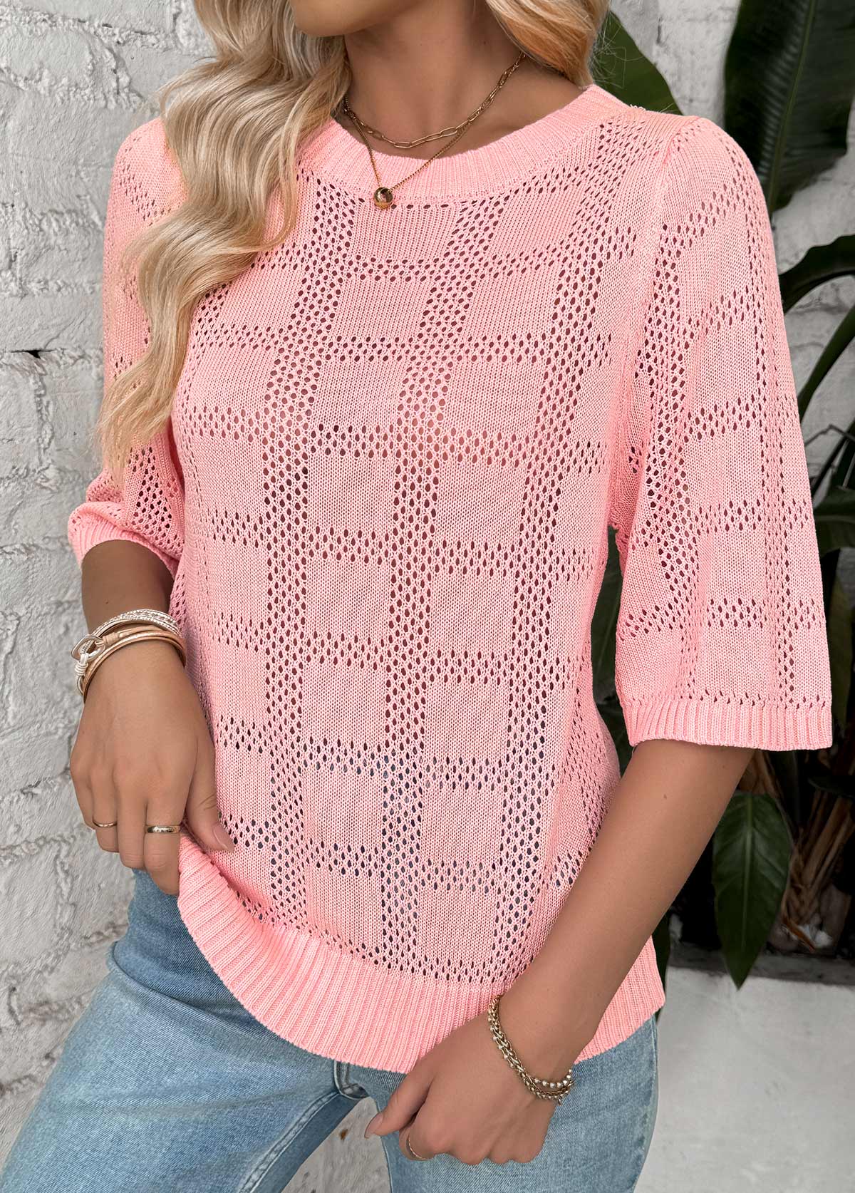 Light Pink Half Sleeve Round Neck T Shirt