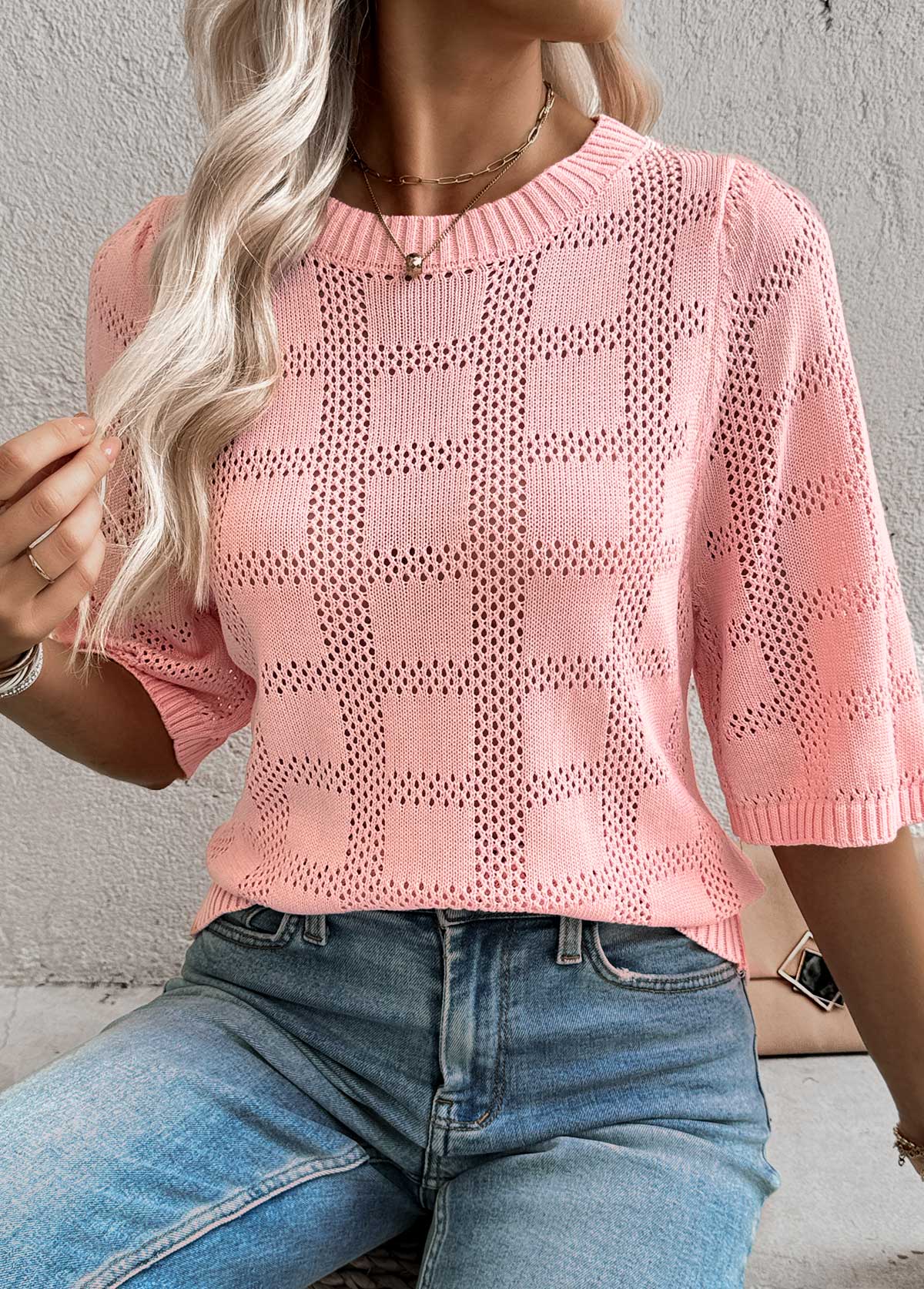 Light Pink Half Sleeve Round Neck T Shirt