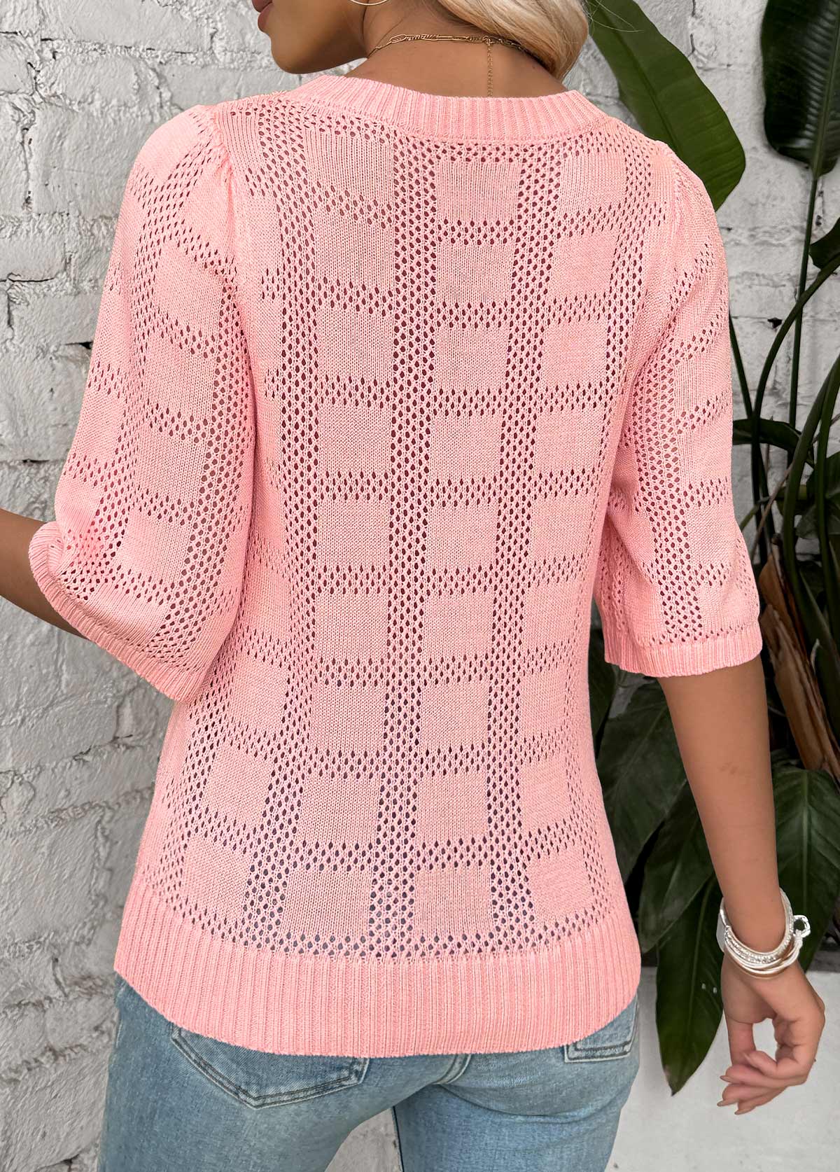 Light Pink Half Sleeve Round Neck T Shirt