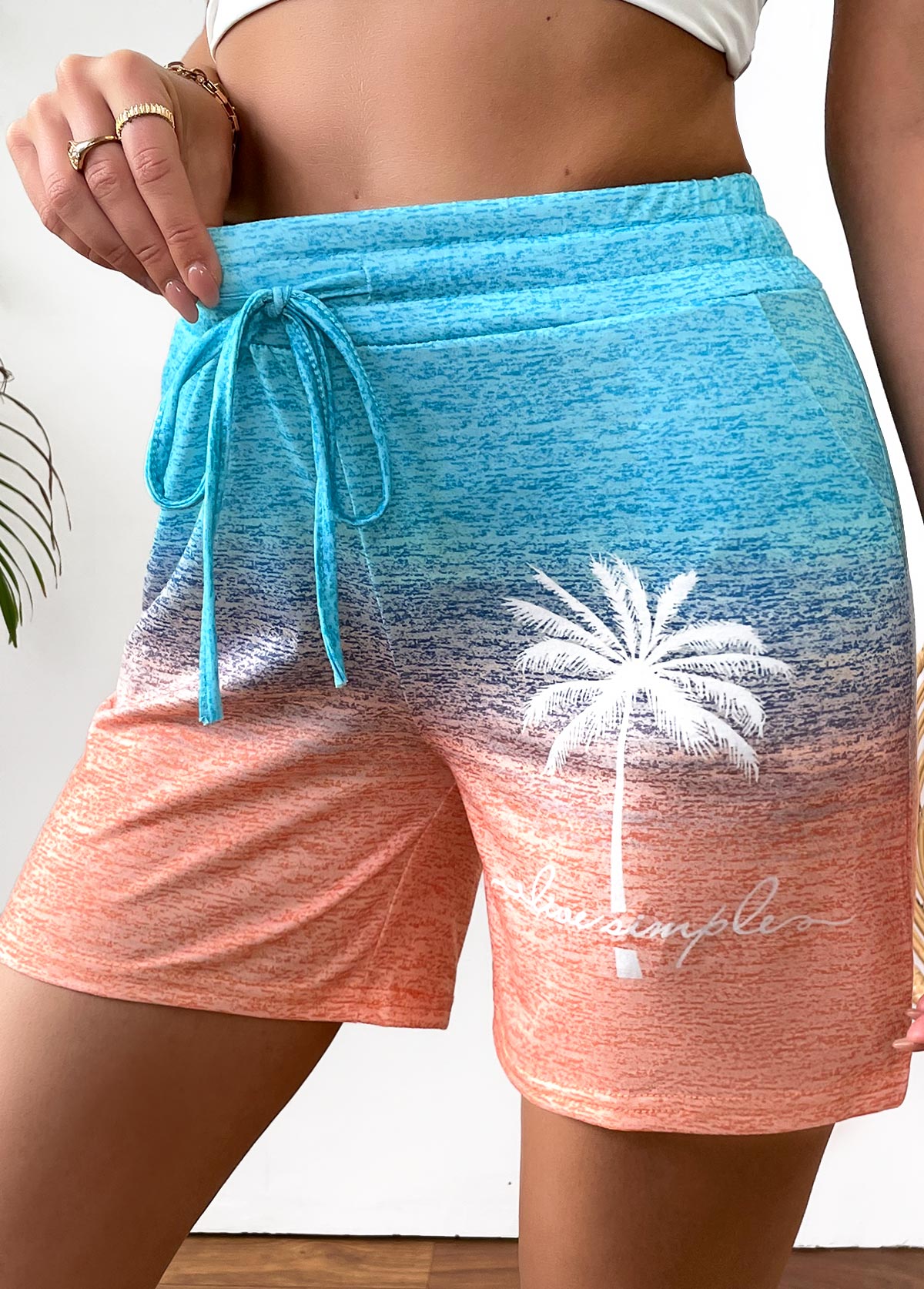 Ombre Multi Color Straight Leg Elastic Waist Shorts