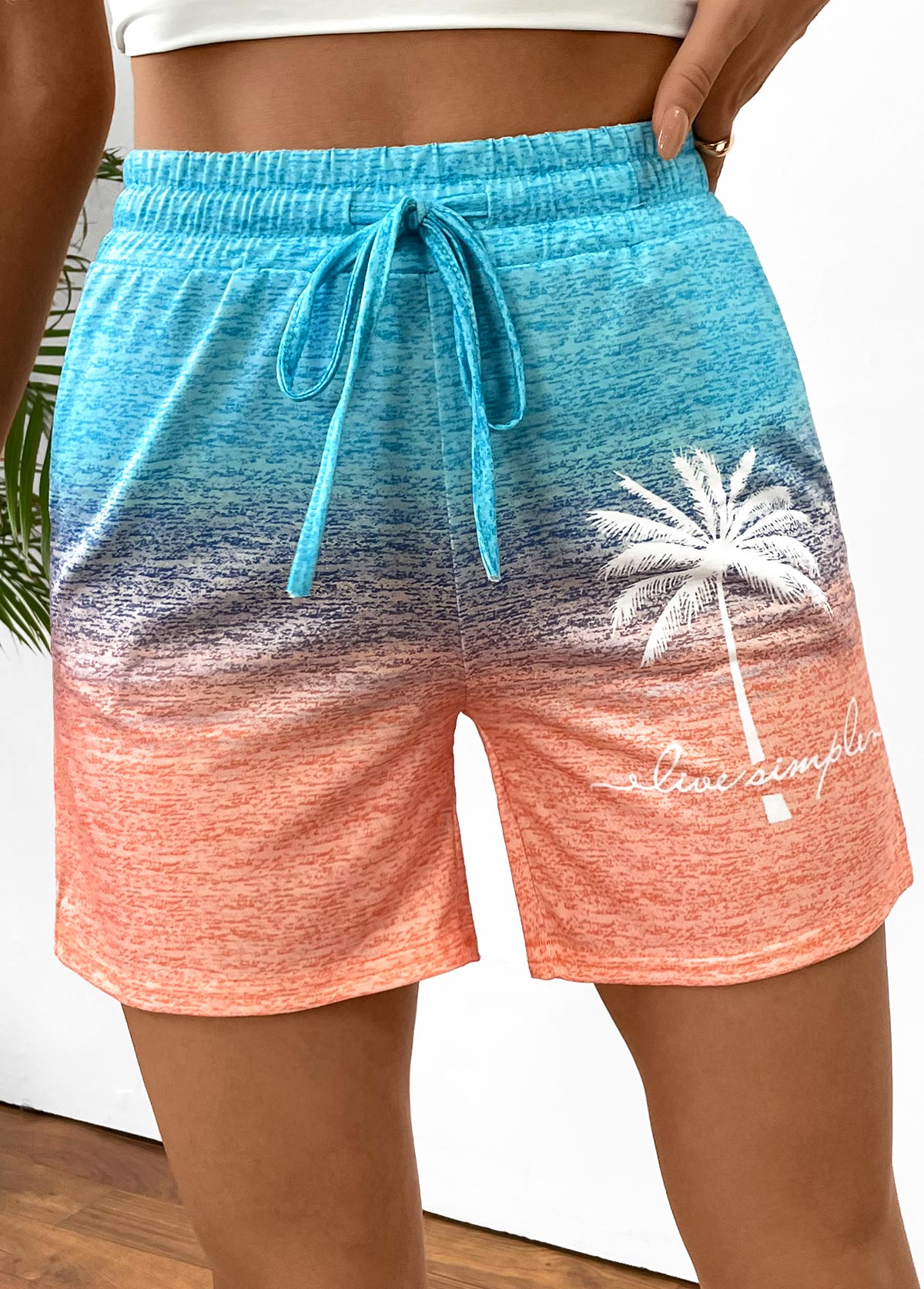 Ombre Multi Color Straight Leg Elastic Waist Shorts