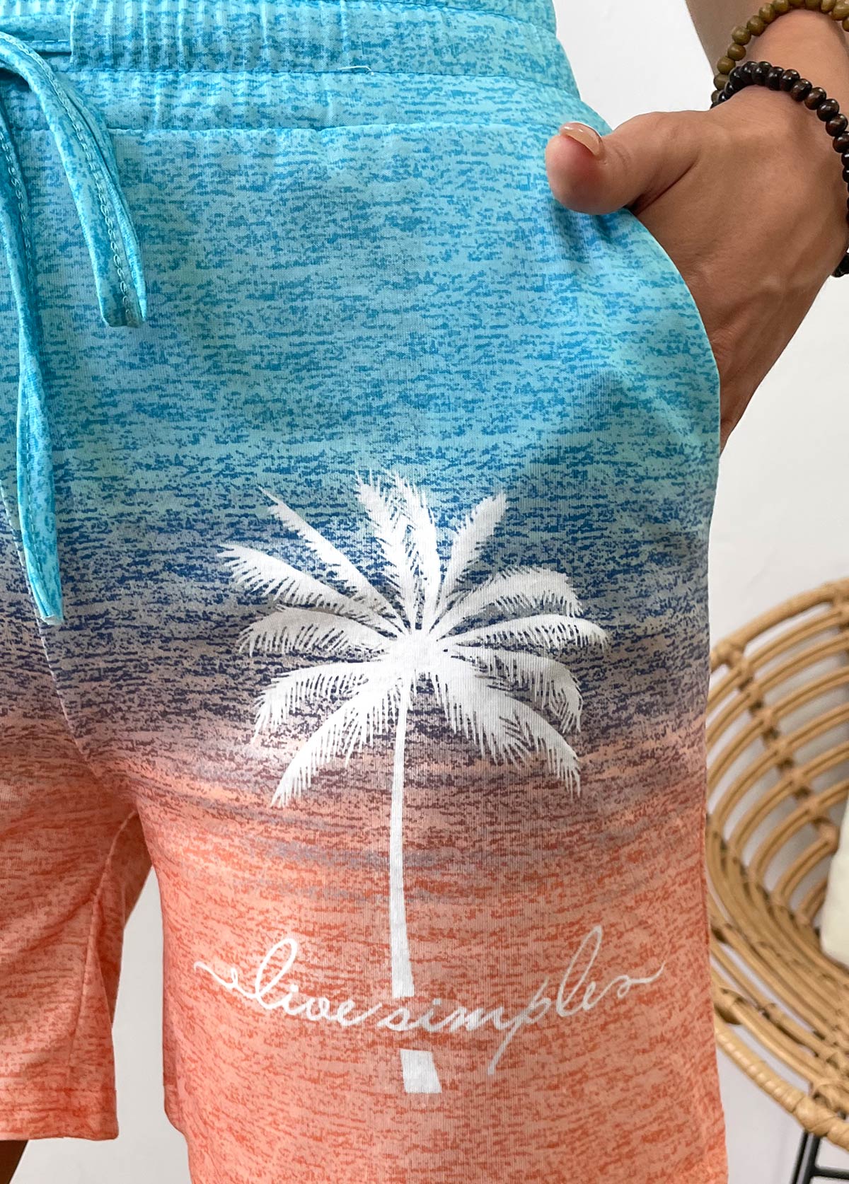 Ombre Multi Color Straight Leg Elastic Waist Shorts