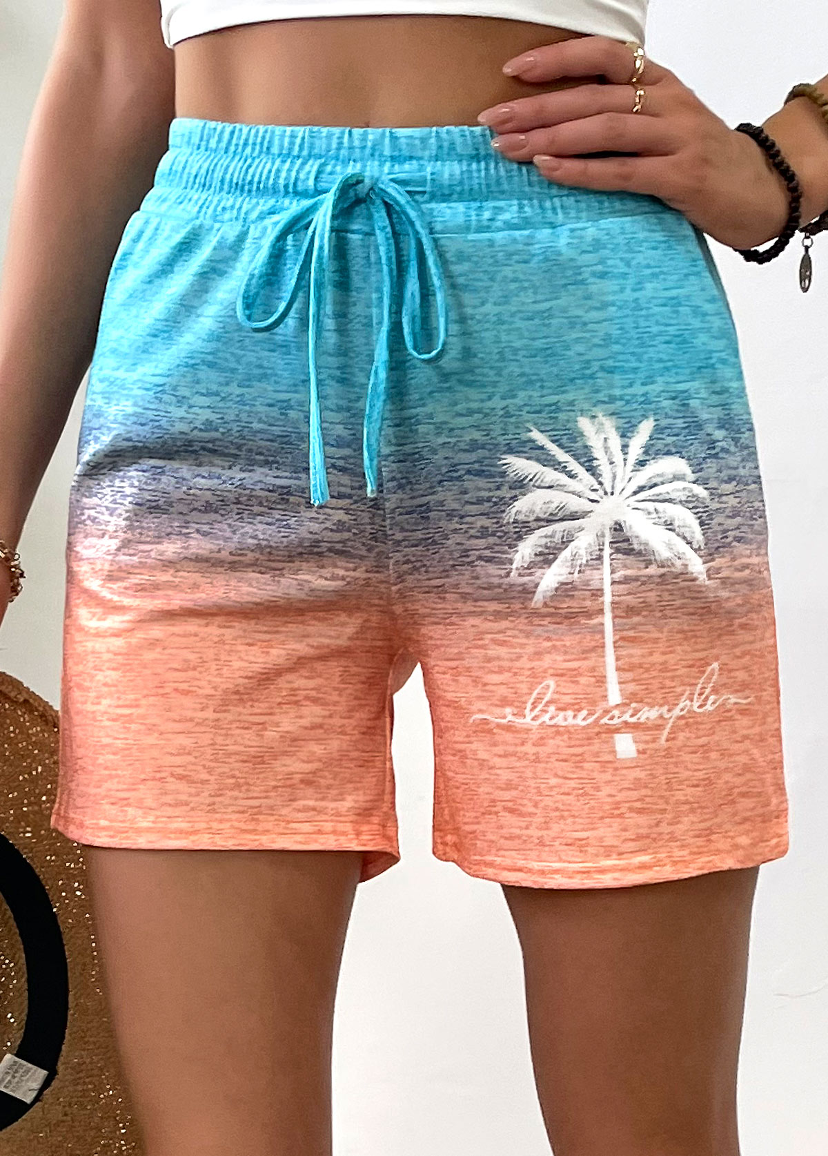 Ombre Multi Color Straight Leg Elastic Waist Shorts