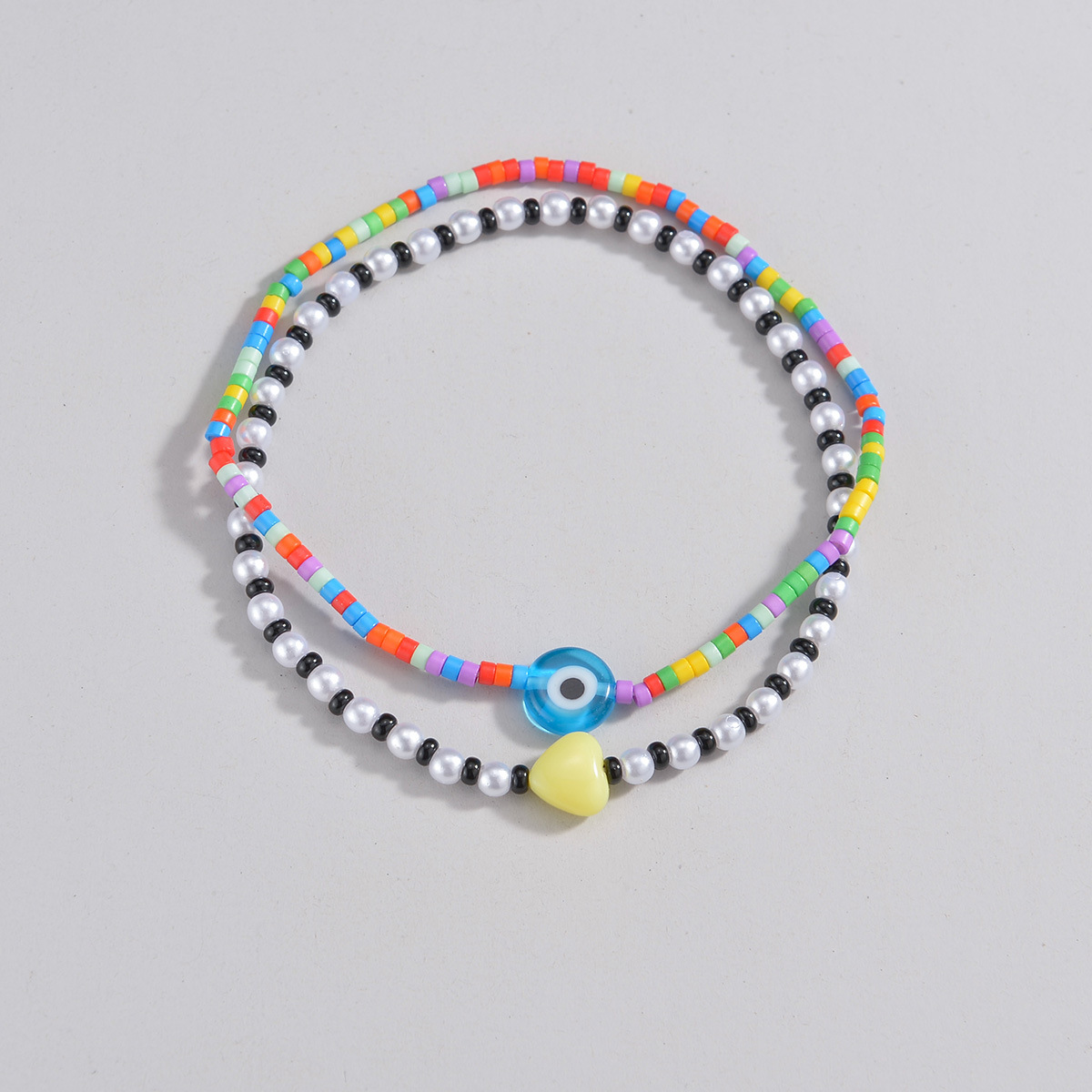 Multi Color Heart Polyresin Detail Anklets