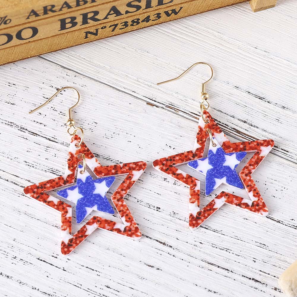 American Flag Red Star Acrylic Earrings