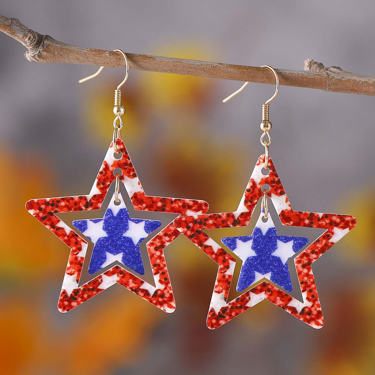 American Flag Red Star Acrylic Earrings