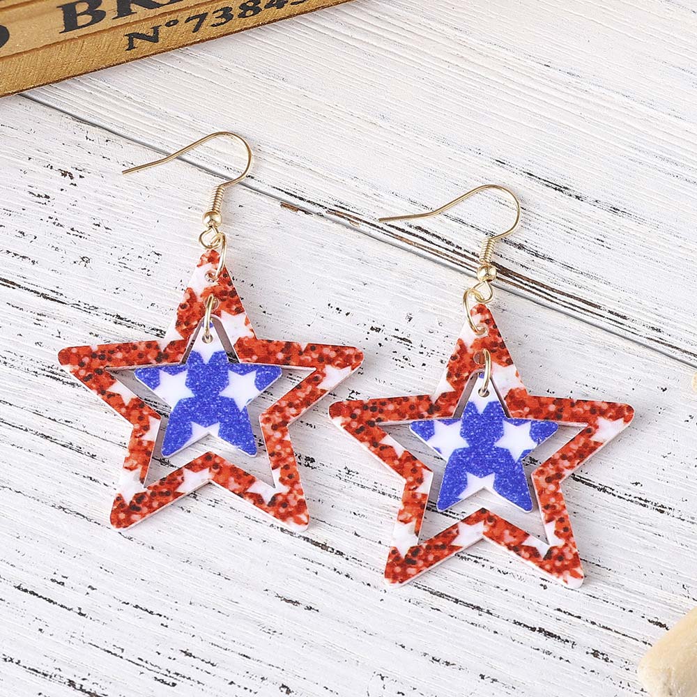 American Flag Red Star Acrylic Earrings