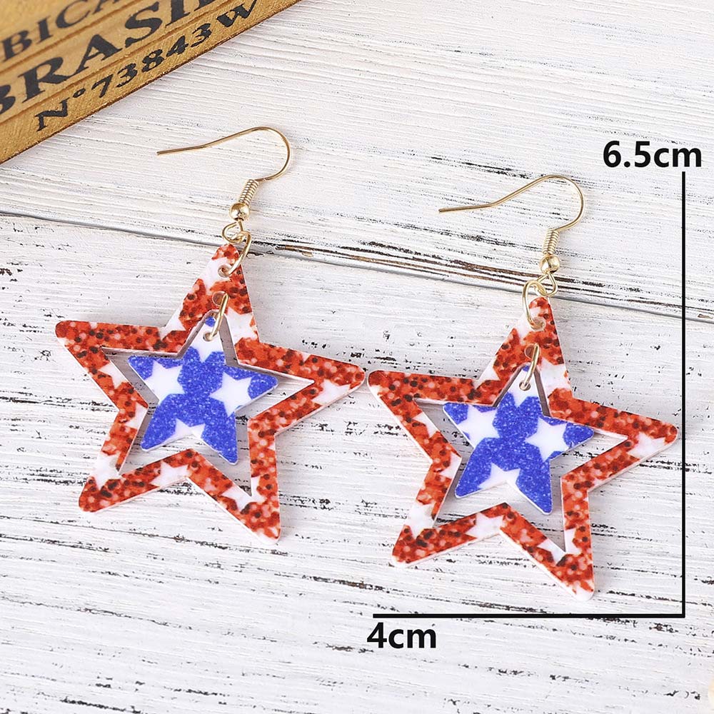 American Flag Red Star Acrylic Earrings