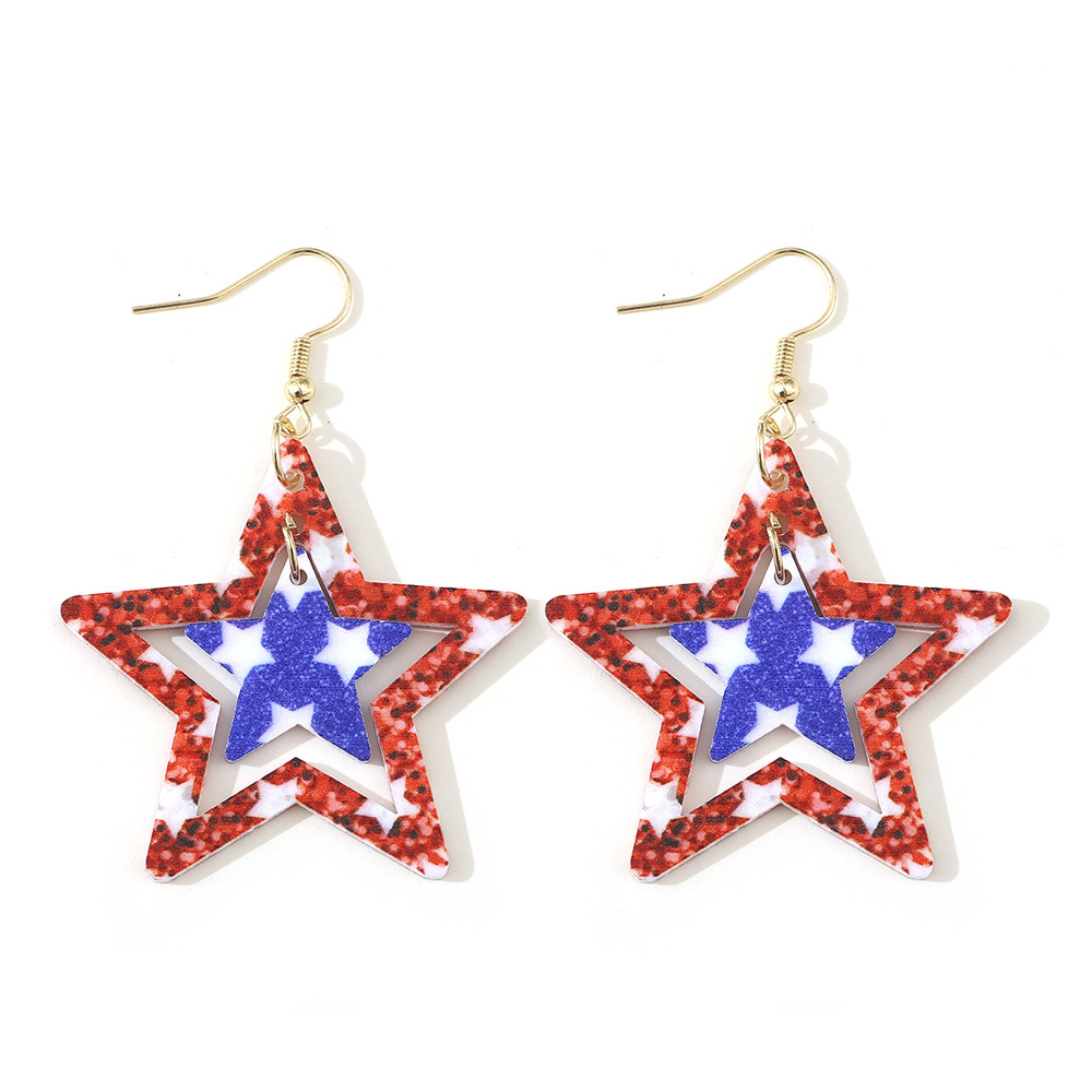 American Flag Red Star Acrylic Earrings
