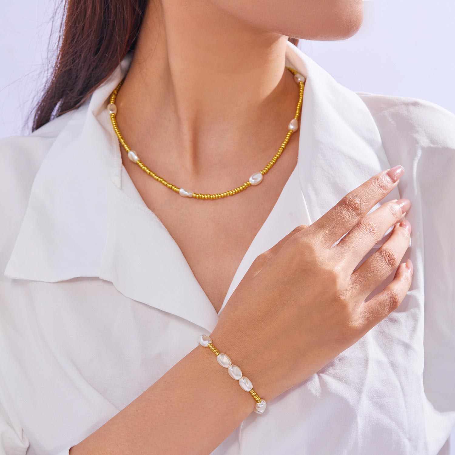 Golden Seed Beads Necklace and Bracelet