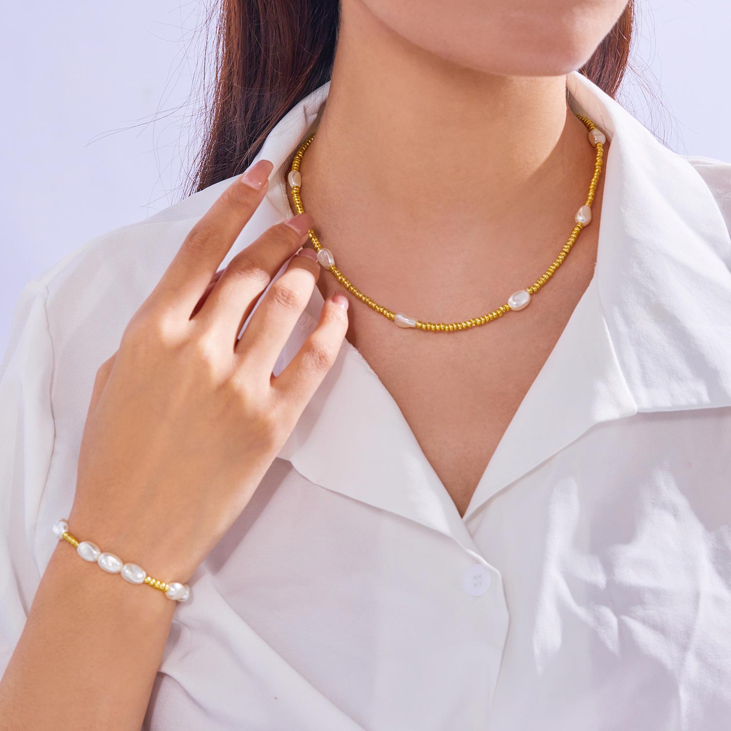 Golden Seed Beads Necklace and Bracelet