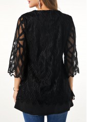 Patchwork Black 3/4 Sleeve Fake Two Piece Twinset