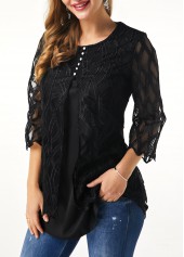 Patchwork Black 3/4 Sleeve Fake Two Piece Twinset