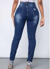 Acid Washed Shredded Slant Pocket Jeans
