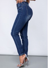Acid Washed Shredded Slant Pocket Jeans