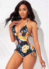 Floral Print Halter One Piece Swimwear