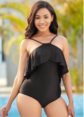 Tie Back Ruffle Overlay One Piece Swimwear