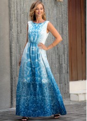 V Back Tie Dye Print Sleeveless Maxi Dress