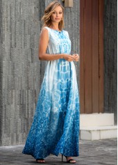 V Back Tie Dye Print Sleeveless Maxi Dress