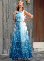 V Back Tie Dye Print Sleeveless Maxi Dress