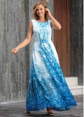 V Back Tie Dye Print Sleeveless Maxi Dress