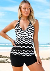 Tie Back Printed Halter Tankini Set