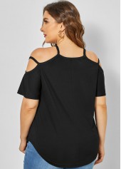 Sunflower Print Plus Size Strappy Cold Shoulder T Shirt