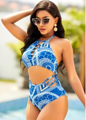 High Waisted Geometric Print Halter Bikini Set 