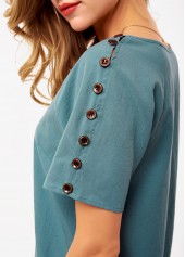 Button Green Short Sleeve V Neck Shirt