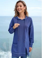 Long Sleeve Pocket Drawstring Detail Solid Hoodie