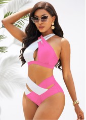 High Waist Cross Halter Contrast Bikini Set