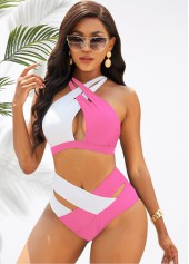 High Waist Cross Halter Contrast Bikini Set
