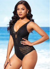 Black Hollow Design Tie Back One Piece Swimwear