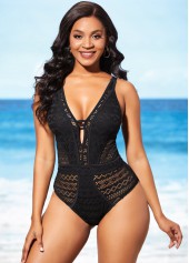 Black Hollow Design Tie Back One Piece Swimwear