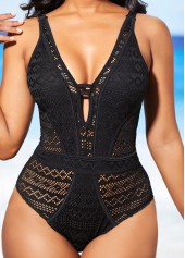 Black Hollow Design Tie Back One Piece Swimwear